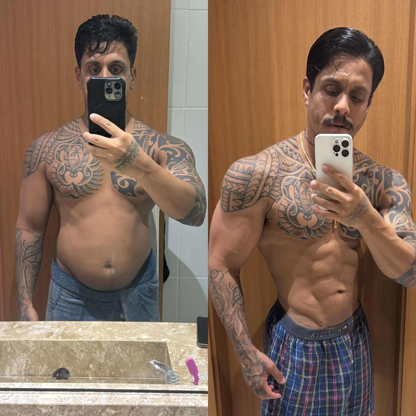 Comparativo de transformação de Alan Serra, antes e depois